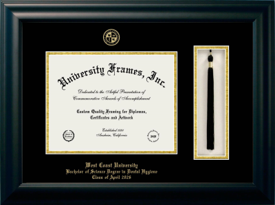 West Coast University Bachelor of Science Degree in Dental Hygiene Class of April 2026 Diploma with Tassel Box Frame in Satin Black with Black & Gold Mats for document: 8 1/2"h x 11"w  