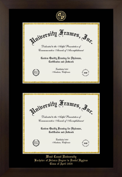 West Coast University Bachelor of Science Degree in Dental Hygiene Class of April 2026 Double Diploma Frame in Manhattan Espresso with Black & Gold Mats for document: 8 1/2"h x 11"w  , document: 8 1/2"h x 11"w  