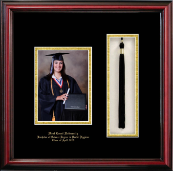West Coast University Bachelor of Science Degree in Dental Hygiene Class of April 2026 5 x 7 Portrait with Tassel Box Frame in Petite Cherry with Black & Gold Mats