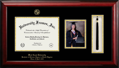West Coast University Bachelor of Science Degree in Dental Hygiene Class of April 2026 Diploma with 5 x 7 Portrait & Tassel Box Frame in Classic Mahogany with Black & Gold Mats for document: 8 1/2"h x 11"w  
