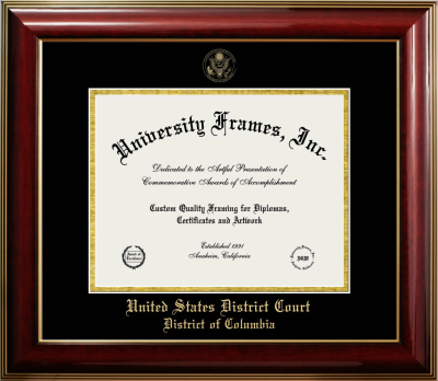 United States District Court District of Columbia Diploma Frame in Classic Mahogany with Gold Trim with Black & Gold Mats for document: 8 1/2"h x 11"w  