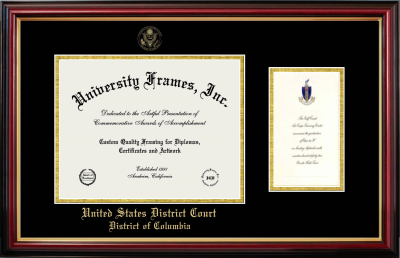 United States District Court District of Columbia Diploma with Announcement Frame in Petite Mahogany with Gold Trim with Black & Gold Mats for document: 8 1/2"h x 11"w  , diploma: 7"h x 4"w  
