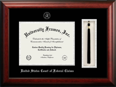 United States Court of Federal Claims Diploma with Tassel Box Frame in Satin Mahogany with Black & Silver Mats for document: 8 1/2"h x 11"w  