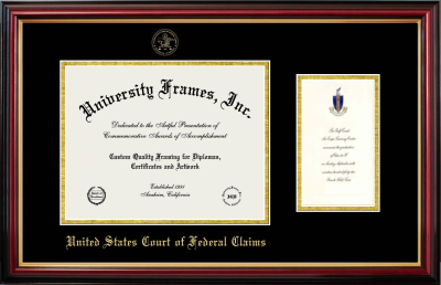 United States Court of Federal Claims Diploma with Announcement Frame in Petite Mahogany with Gold Trim with Black & Gold Mats for document: 8 1/2"h x 11"w  , diploma: 7"h x 4"w  