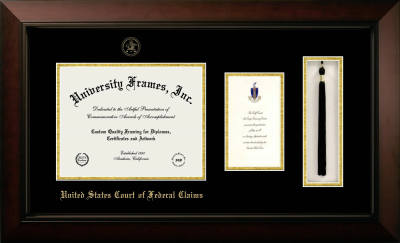 United States Court of Federal Claims Diploma with Announcement & Tassel Box Frame in Legacy Black Cherry with Black & Gold Mats for document: 8 1/2"h x 11"w  , diploma: 7"h x 4"w  