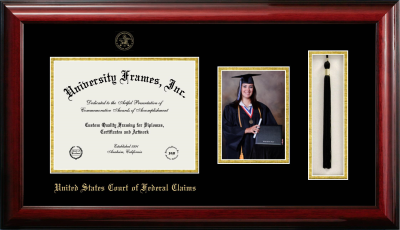 United States Court of Federal Claims Diploma with 5 x 7 Portrait & Tassel Box Frame in Classic Mahogany with Black & Gold Mats for document: 8 1/2"h x 11"w  