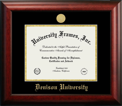 Denison University Diploma Frame in Satin Mahogany with Black & Gold Mats for  8 1/2"h x 11"w  