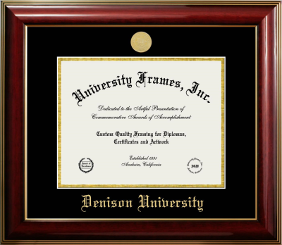 Denison University Diploma Frame in Classic Mahogany with Gold Trim with Black & Gold Mats for  8 1/2"h x 11"w  