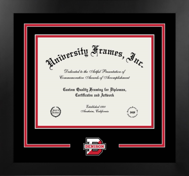 Denison University Logo Mat Frame in Manhattan Black with Black & Red Mats for  8 1/2"h x 11"w  