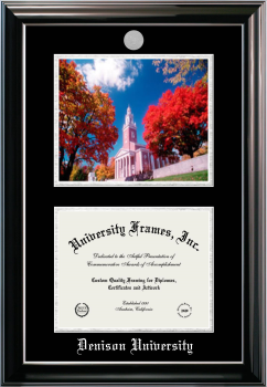 Denison University Double Opening with Campus Image (Stacked) Frame in Classic Ebony with Silver Trim with Black & Silver Mats for  8 1/2"h x 11"w  