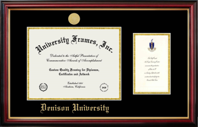 Denison University Diploma with Announcement Frame in Petite Mahogany with Gold Trim with Black & Gold Mats for  8 1/2"h x 11"w  , diploma: 7"h x 4"w  