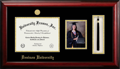 Denison University Diploma with 5 x 7 Portrait & Tassel Box Frame in Classic Mahogany with Black & Gold Mats for  8 1/2"h x 11"w  
