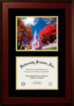 Denison University Double Opening with Campus Image (Unimprinted Mat) Frame in Honors Mahogany with Black & Gold Mats for  8 1/2"h x 11"w  