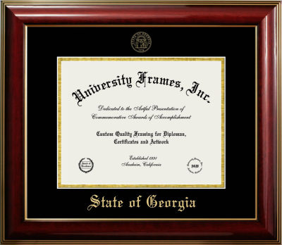State of Georgia Diploma Frame in Classic Mahogany with Gold Trim with Black & Gold Mats for document: 8 1/2"h x 11"w  