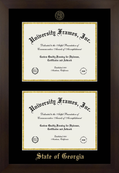 State of Georgia Double Diploma Frame in Manhattan Espresso with Black & Gold Mats for document: 8 1/2"h x 11"w  , document: 8 1/2"h x 11"w  