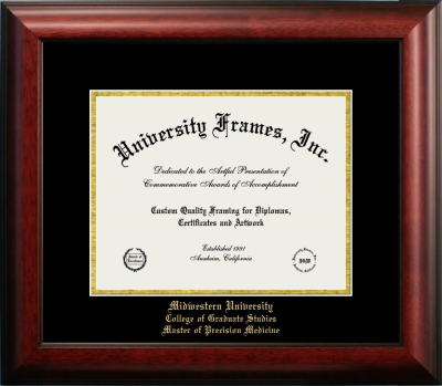 Kimberly Test University Diploma Frame in Satin Mahogany with Black & Gold Mats for document: 8 1/2"h x 11"w  