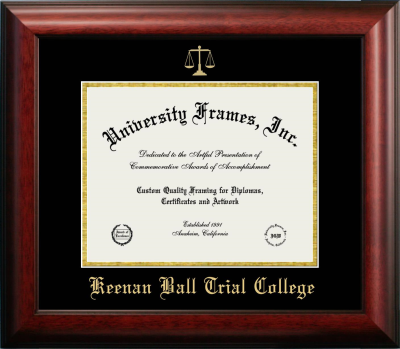 Keenan Ball Trial College Diploma Frame in Satin Mahogany with Black & Gold Mats for document: 8 1/2"h x 11"w  