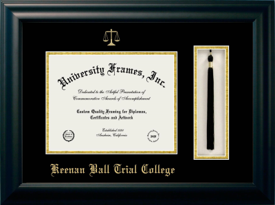 Keenan Ball Trial College Diploma with Tassel Box Frame in Satin Black with Black & Gold Mats for document: 8 1/2"h x 11"w  