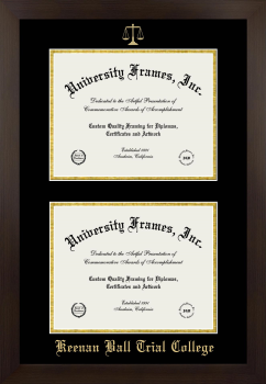 Keenan Ball Trial College Double Diploma Frame in Manhattan Espresso with Black & Gold Mats for document: 8 1/2"h x 11"w  , document: 8 1/2"h x 11"w  