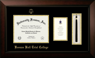 Keenan Ball Trial College Diploma with Announcement & Tassel Box Frame in Legacy Black Cherry with Black & Gold Mats for document: 8 1/2"h x 11"w  , diploma: 7"h x 4"w  