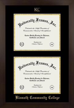 Klamath Community College Double Diploma Frame in Manhattan Espresso with Black & Gold Mats for document: 8 1/2"h x 11"w  , document: 8 1/2"h x 11"w  