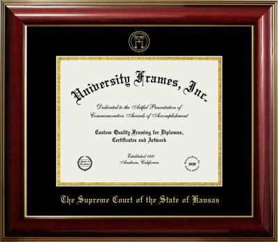 The Supreme Court of the State of Kansas Diploma Frame in Classic Mahogany with Gold Trim with Black & Gold Mats for document: 8 1/2"h x 11"w  