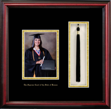 The Supreme Court of the State of Kansas 5 x 7 Portrait with Tassel Box Frame in Petite Cherry with Black & Gold Mats