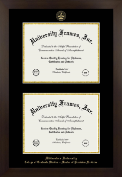 Midwestern University College of Graduate Studies – Master of Precision Medicine Double Diploma Frame in Manhattan Espresso with Black & Gold Mats for document: 8 1/2"h x 11"w  , document: 8 1/2"h x 11"w  