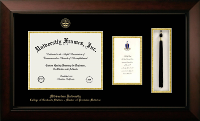Midwestern University College of Graduate Studies – Master of Precision Medicine Diploma with Announcement & Tassel Box Frame in Legacy Black Cherry with Black & Gold Mats for document: 8 1/2"h x 11"w  , diploma: 7"h x 4"w  