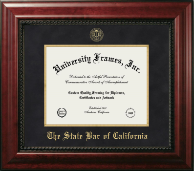 The State Bar of California Diploma Frame in Executive with Gold Fillet with Black Suede Mat for document: 8 1/2"h x 11"w  