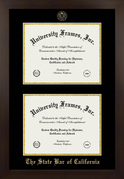 The State Bar of California Double Diploma Frame in Manhattan Espresso with Black & Gold Mats for document: 8 1/2"h x 11"w  , document: 8 1/2"h x 11"w  