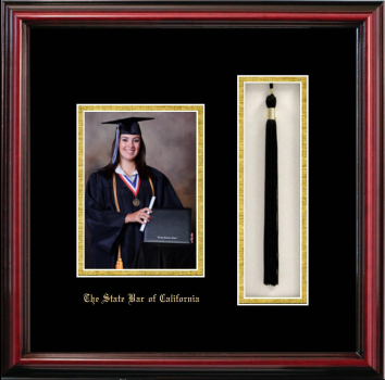 The State Bar of California 5 x 7 Portrait with Tassel Box Frame in Petite Cherry with Black & Gold Mats