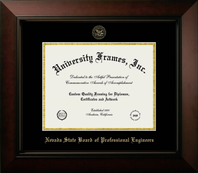 Nevada State Board of Professional Engineers Diploma Frame in Legacy Black Cherry with Black & Gold Mats for document: 8 1/2"h x 11"w  