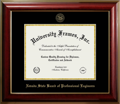 Nevada State Board of Professional Engineers Diploma Frame in Classic Mahogany with Gold Trim with Black & Gold Mats for document: 8 1/2"h x 11"w  