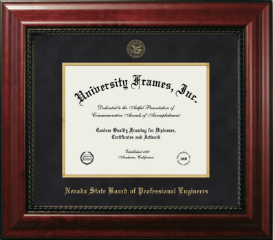 Nevada State Board of Professional Engineers Diploma Frame in Executive with Gold Fillet with Black Suede Mat for document: 8 1/2"h x 11"w  