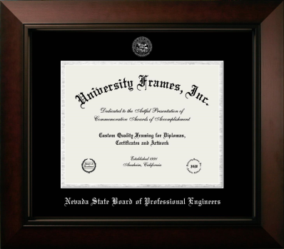 Nevada State Board of Professional Engineers Diploma Frame in Legacy Black Cherry with Black & Silver Mats for document: 8 1/2"h x 11"w  