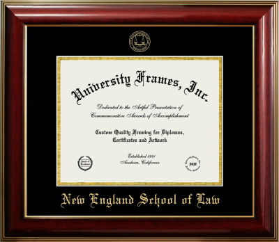 New England School of Law Diploma Frame in Classic Mahogany with Gold Trim with Black & Gold Mats for document: 8 1/2"h x 11"w  