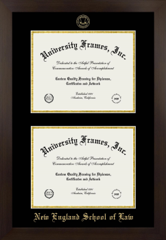 New England School of Law Double Diploma Frame in Manhattan Espresso with Black & Gold Mats for document: 8 1/2"h x 11"w  , document: 8 1/2"h x 11"w  