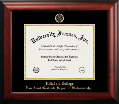 Hillsdale College Van Andel Graduate School of Statesmanship Diploma Frame in Satin Mahogany with Black & Gold Mats for document: 8 1/2"h x 11"w  
