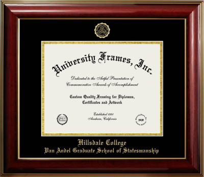Hillsdale College Van Andel Graduate School of Statesmanship Diploma Frame in Classic Mahogany with Gold Trim with Black & Gold Mats for document: 8 1/2"h x 11"w  