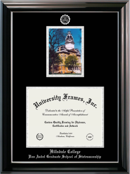 Hillsdale College Van Andel Graduate School of Statesmanship Double Opening with Campus Image (Stacked) Frame in Classic Ebony with Silver Trim with Black & Silver Mats for document: 8 1/2"h x 11"w  
