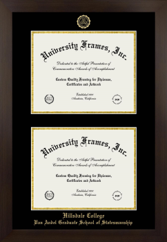 Hillsdale College Van Andel Graduate School of Statesmanship Double Diploma Frame in Manhattan Espresso with Black & Gold Mats for document: 8 1/2"h x 11"w  , document: 8 1/2"h x 11"w  