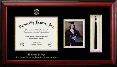Hillsdale College Van Andel Graduate School of Statesmanship Diploma with 5 x 7 Portrait & Tassel Box Frame in Classic Mahogany with Black & Gold Mats for document: 8 1/2"h x 11"w  