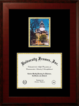Hillsdale College Van Andel Graduate School of Statesmanship Double Opening with Campus Image (Unimprinted Mat) Frame in Honors Mahogany with Black & Gold Mats for document: 8 1/2"h x 11"w  