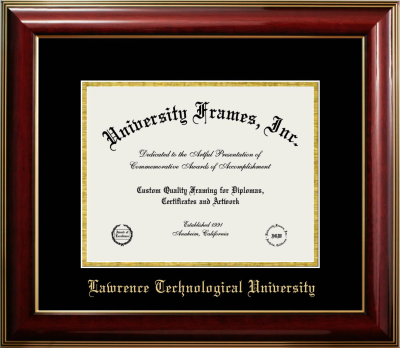 Lawrence Technological University Diploma Frame in Classic Mahogany with Gold Trim with Black & Gold Mats for document: 8 1/2"h x 11"w  