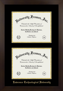 Lawrence Technological University Double Diploma Frame in Manhattan Espresso with Black & Gold Mats for document: 8 1/2"h x 11"w  , document: 8 1/2"h x 11"w  
