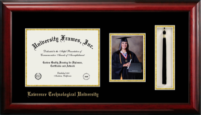 Lawrence Technological University Diploma with 5 x 7 Portrait & Tassel Box Frame in Classic Mahogany with Black & Gold Mats for document: 8 1/2"h x 11"w  