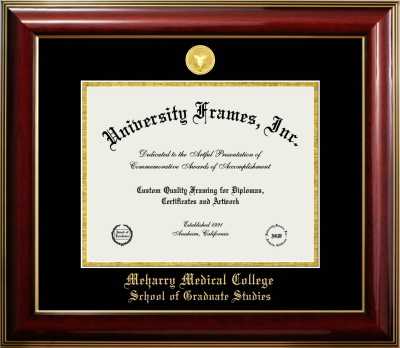Meharry Medical College School of Graduate Studies Diploma Frame in Classic Mahogany with Gold Trim with Black & Gold Mats for document: 8 1/2"h x 11"w  