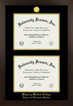 Meharry Medical College School of Graduate Studies Double Diploma Frame in Manhattan Espresso with Black & Gold Mats for document: 8 1/2"h x 11"w  , document: 8 1/2"h x 11"w  