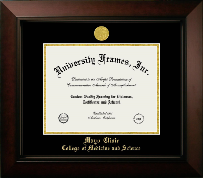 Mayo Clinic College of Medicine and Science Diploma Frame in Legacy Black Cherry with Black & Gold Mats for document: 8 1/2"h x 11"w  